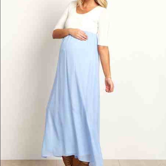 Light Blue Chiffon Colorblock Maternity Maxi Dress