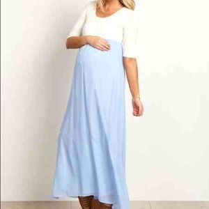 Light Blue Chiffon Colorblock Maternity Maxi Dress