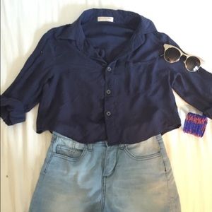 CROPPED NAVY BLOUSE