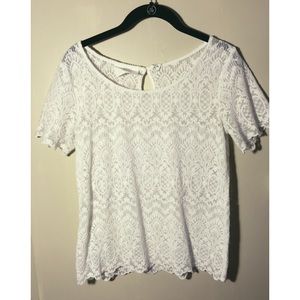 White Lace Short Sleeve Blouse