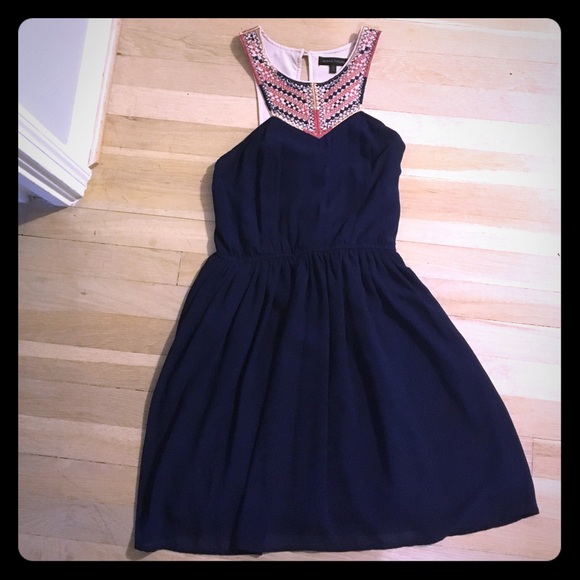 Jealous Tomato Dresses & Skirts - Embroidered Neck Navy Dress