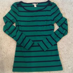 Banana Republic Green and Blue Striped Boatneck