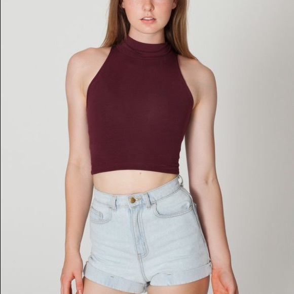 Cotton Spandex Sleeveless Turtleneck Crop Top