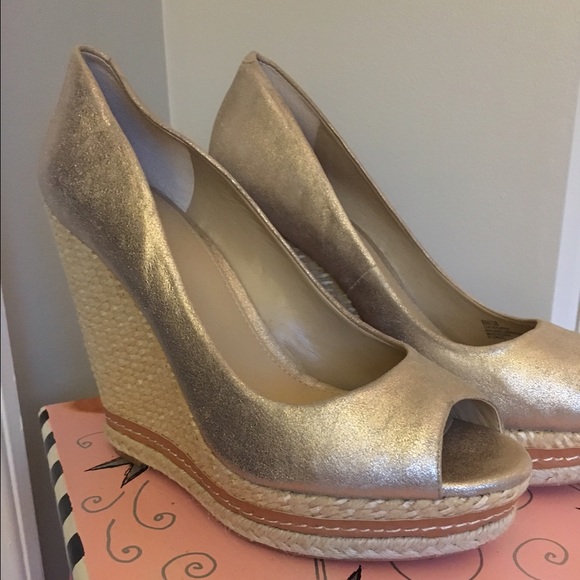 Gold espadrille wedges, Saks Fifth Avenue