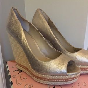 Gold espadrille wedges, Saks Fifth Avenue
