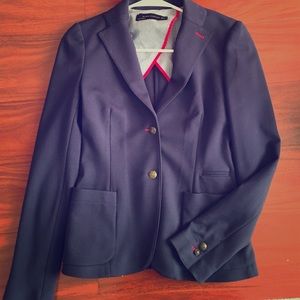 Zara women cotton blazer jacket in navy blue
