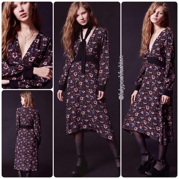 For The Love & Lemons V Neck Floral Midi Dress - Picture 1 of 4
