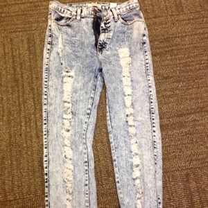 Ripped acid wash denim jeans