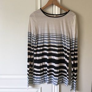 Blue and white striped long sleeve shirt