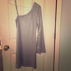 Gray and gold one shoulder dress