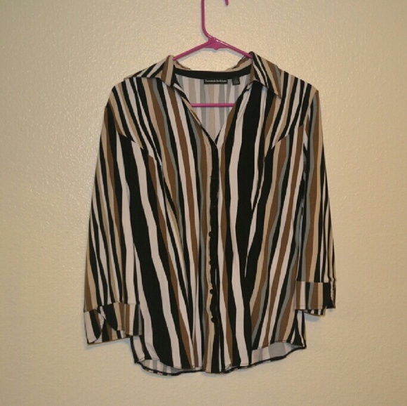 Striped button up blouse.