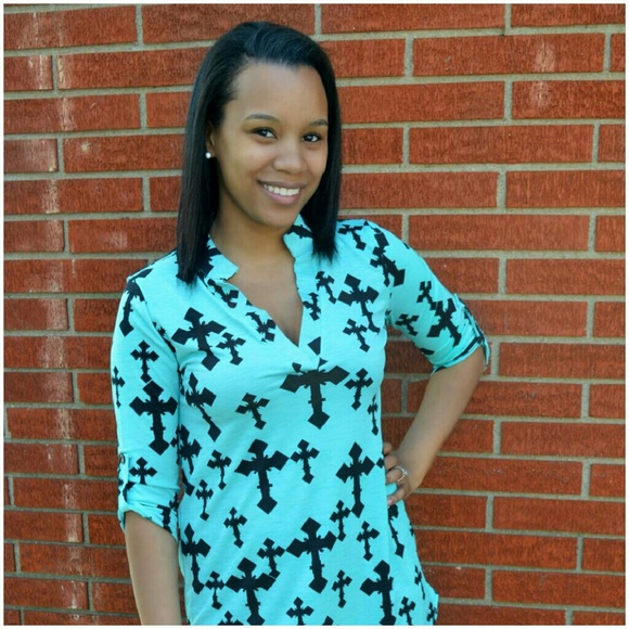 Mint Blouse With Crosses