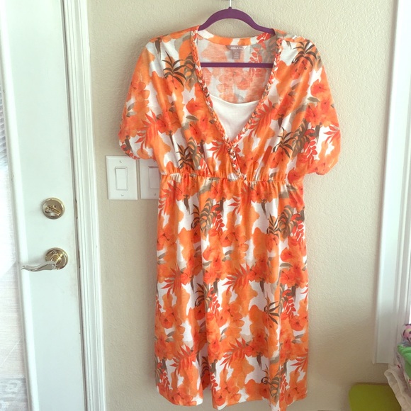 Orange floral print dress