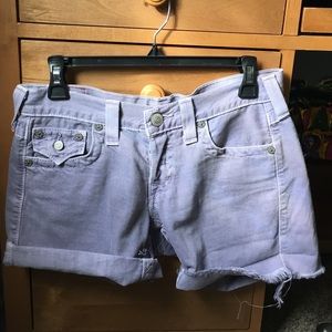 Purple Cut-off True Religion Jean Shorts