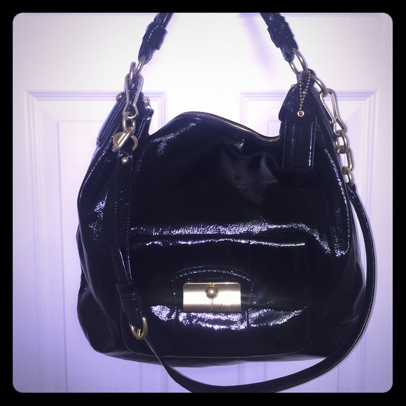 Coach Kristin Large Black Patent Leather Hobo