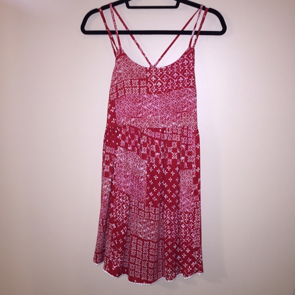 Red Patterned Dress with Adjustable Straps