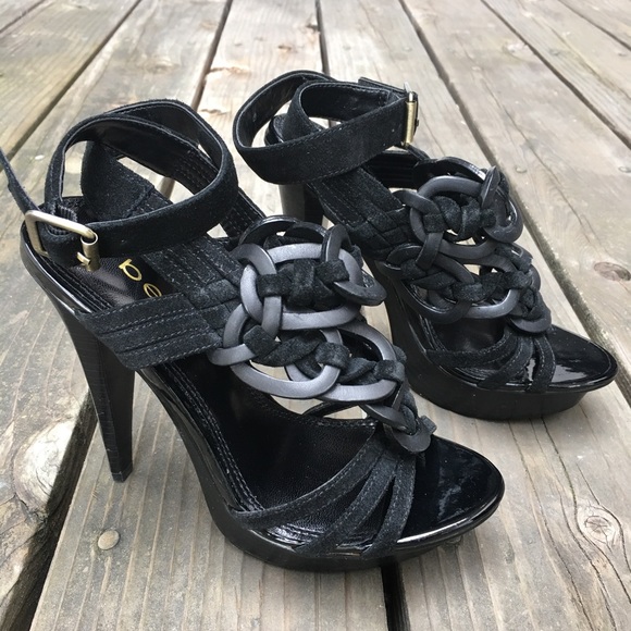 New BEBE black suede leather strappy heels size 5