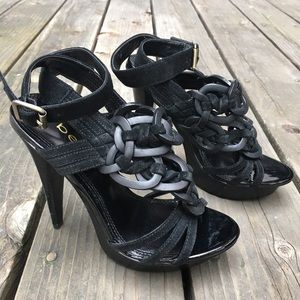 New BEBE black suede leather strappy heels size 5