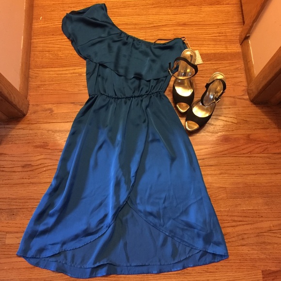 Teal satin cocktail dress