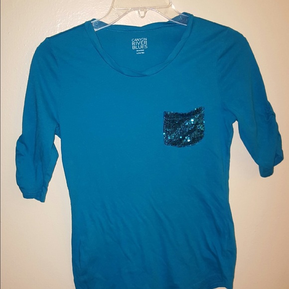 Blue Top With Sequined Pocket