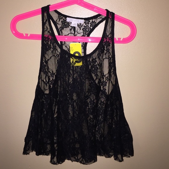 Black lace racer crop top