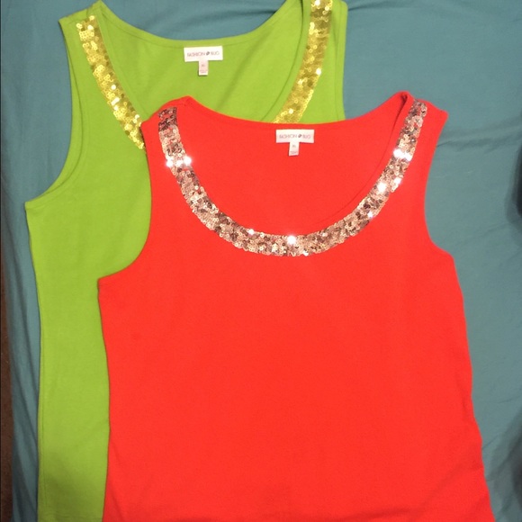 Coral and Green Sparkle Tanks NWOT