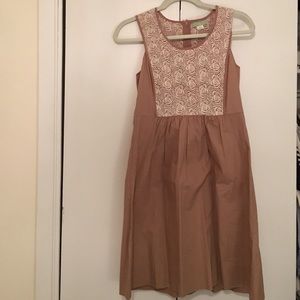 Tan Anthropologie dress with patterned lace front