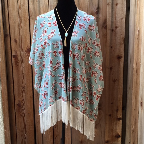 Tops - FLORAL KIMONO WITH FRINGE