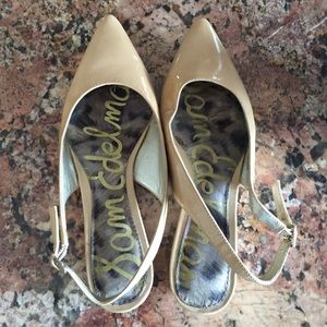 Sam Edelman tan patent leather sling back flats!