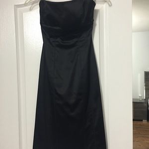Strapless, knee high black dress