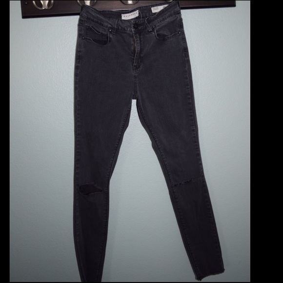 Dark grey ripped high wasted jeans