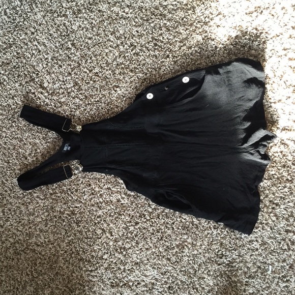 Jarlo black short overalls with crochet detail