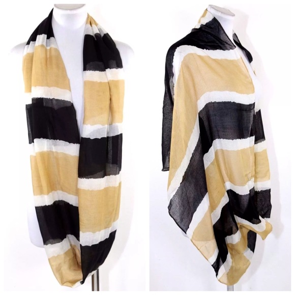 Black Tan Off White Stripe Infinity Scarf B11 - Picture 2 of 4