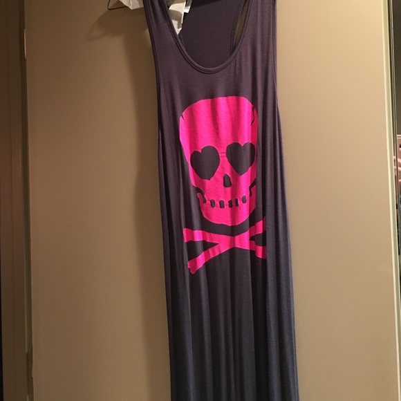Gray with a pink skull maxi dress