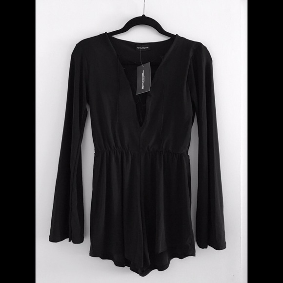 Black Lace Up Romper NWT