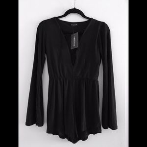 Black Lace Up Romper NWT