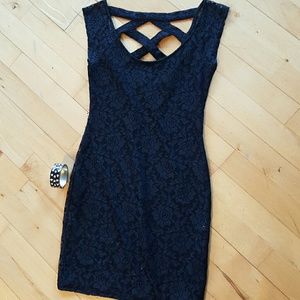 Strappy black rose lace dress