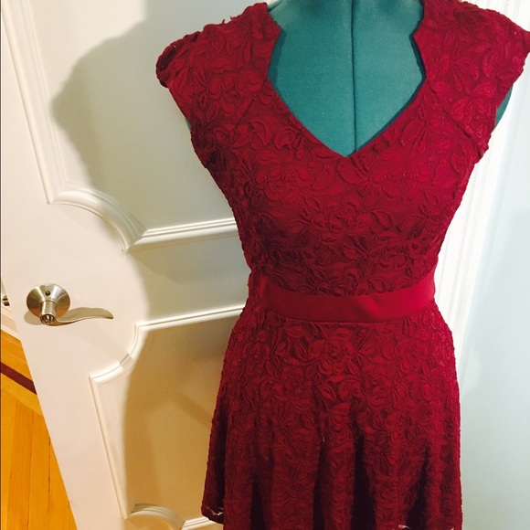 Burgundy Brocade Cocktail Dress