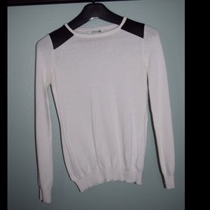 White sweater with faux leather shoulders