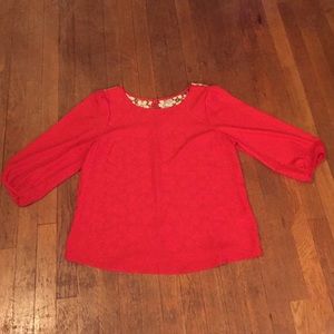Red/tangerine LC blouse, crochet back