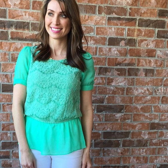 Mint lace peplum top