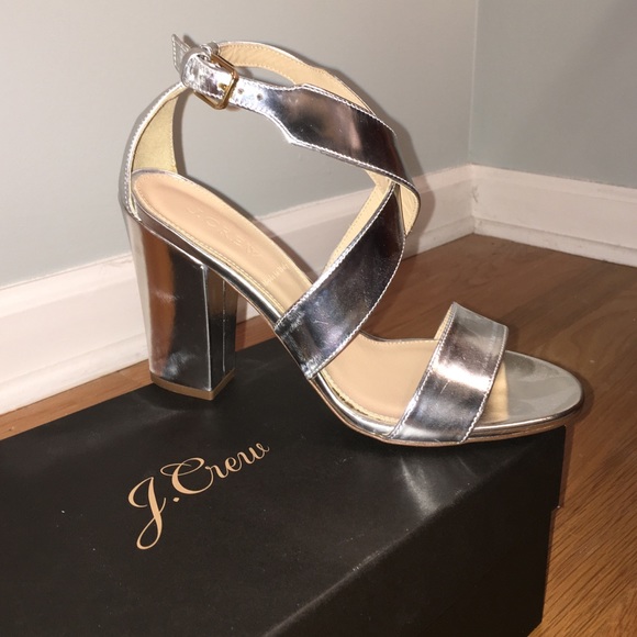 NWT J.Crew Silver Heeled Sandals sz 6.5
