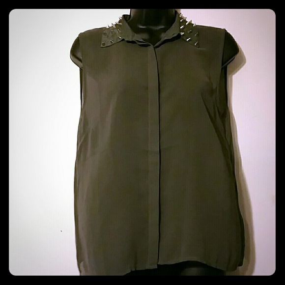 Sparkle & Fade Sheer Studded Collar Blouse