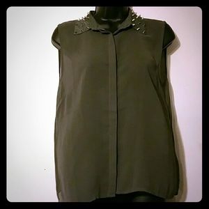 Sparkle & Fade Sheer Studded Collar Blouse