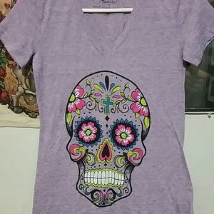 Violet sugar skull v-neck tshirt