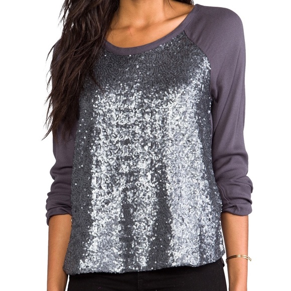Ella Moss Gray Sequined Sheena Sweatshirt - Picture 1 of 3