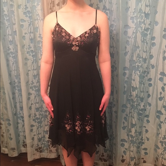Black silk handkerchief beaded dress