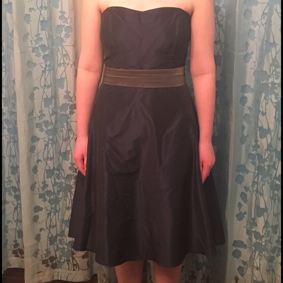 Navy blue silk dress with sash