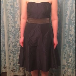 Navy blue silk dress with sash