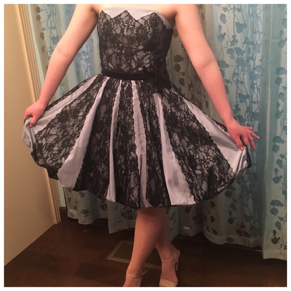 Betsy Johnson Blue silk and black lace dress